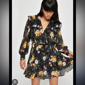 Dynamite Frill Mini Dress chiffon, floral, XS